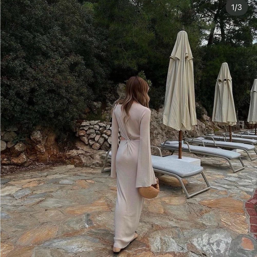 Zara dress maxi wide long sleeve ribbed cut out casual party wedding cocktail - Picture 3 of 6